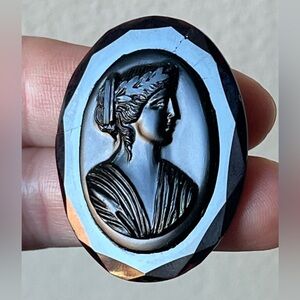 VICTORIAN Faceted Edge Black Glass Brooch